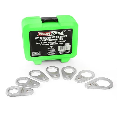 OEMTOOLS 87165 7 Piece 3/8” Drive Offset Oil Filter Socket Removal Set, Green and Black Oil Filter Removal Tool Set, Oil Change Tools for Mechanics