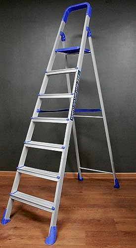 Image of FSL+ Heavy Duty Foldable 7 Step Ladder with Non Skid Shoes, Smart platform and handle for support