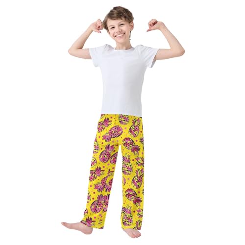 ZZXXB Tropic Pineapples Boys Long Pants Soft Trousers Elastic Waist Kids Lounge Bottoms with Pockets S-XL2