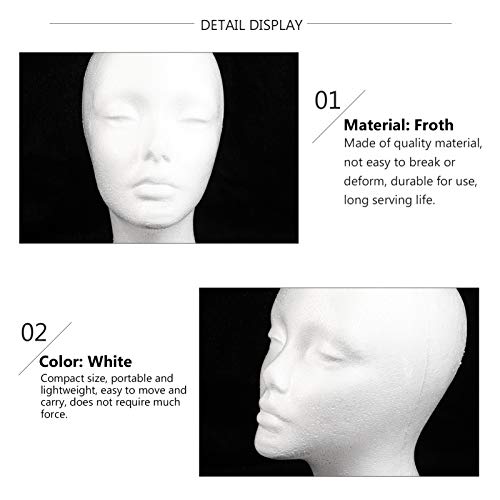 Lurrose 2 Peças de Cabeça de Manequim Feminino Careca Cabeça de Isopor Chapéus Perucas Apliques Supo