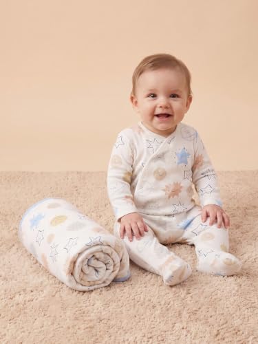 Image of 6 Pcs Clothing Gift Set with Box, 100% Cotton Soft & Breathable 6-Piece Layette Set with Bodysuit, Romper, Bib, Cap, Mittens & Swaddle, 0-12 Months, All-Season Wear