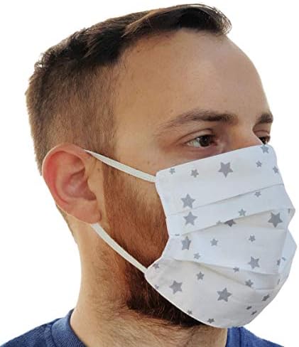Lilind® Fashion Face Mask, 3-Pack Handmade, Reusable, Washable, 100% Cotton, 3x White Stars