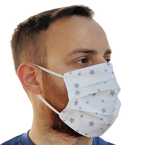 Lilind® Fashion Face Mask, 3-Pack Handmade, Reusable, Washable, 100% Cotton, 3X White Stars #TOP4