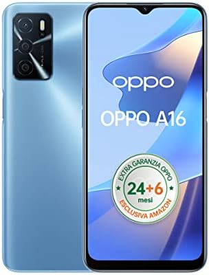 OPPO A16, Tripla Fotocamera I.A. 13+2+2MP, Display 6.52” 60HZ, Batteria 5000mAh, Ricarica rapida 10W, RAM 3GB + ROM 32GB Espandibile, cavo dati OPPO Tipo-C, Versione Italiana, Pearl Blue OPPO A16, Tripla Fotocamera I.A. 13+2+2MP, Display 6.52” 60HZ, Batteria 5000mAh, Ricarica rapida 10W, RAM 3GB + ROM 32GB Espandibile, cavo dati OPPO Tipo-C, Versione Italiana, Pearl Blue