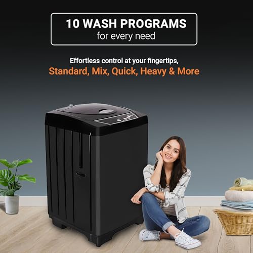 Image of Power Guard 8 Kg Fully Automatic Top Load Washing Machine 5 Star with Oceanus Wave Drum, Fuzzy Logic Control (PG80WMFATL-01, Express Wash, Air Dry, Soft Close Lid, Black)