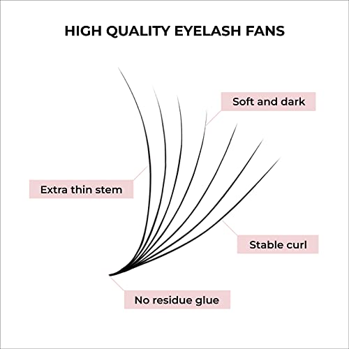 Mdc Lashes Promade Fans Eyelash Extensions 500Fans 0.05-0.07 Thickness, C/Cc/D Curl, 8-16Mm 14D Volume Eyelash Extensions Short Stem Soft Promade Fans Eyelash Extensions, Long Lasting, Easy Application #TOP1