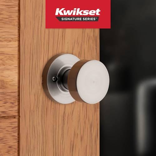 Image of Kwikset Pismo Dummy Door Knob, Single Sided Handle for Closets, French Double Doors, and Pantry, Satin Nickel Non-Turning Interior Push /Pull Door Knob, with Microban Protection, Round Rose