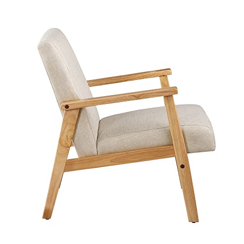 Morden Fort Mid Century Armchair With Wood Frames Linen Fabric Cushion Upholstered Accent Armrest Chair For Living Room (Beige) #TOP4