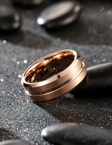 Image of King Will Tungsten Carbide Wedding Band for Men Women-6 /8 /10mm Width Multicolor Available with Grooved Center Wedding Ring Suitable for Work, Gym Comfort Fit Size 4-16