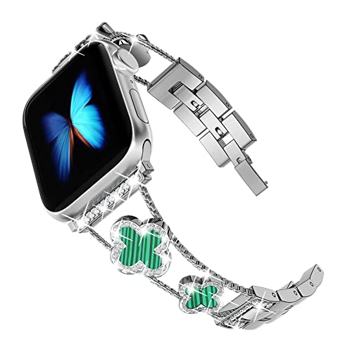 Image of Musk-MSKR Diamond Metal Bands Add Sparkle to Your Watch For Apple Watch Series 11 /10 /9 /8 /7 /6 /5 /4 /3 /2 /SE /Ultra Clover Simple and Stylish Compatible with 38mm40mm41mm42mm44mm45mm 46mm49mm Women's Wear