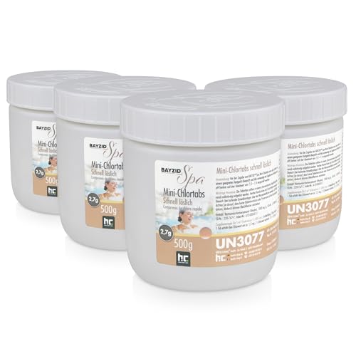 BAYZID® Mini Pastilles de Chlore 4 x 500 g– Désinfection Rapide pour Piscine, Spa, Jacuzzi et Pataugeoire – Chloration Choc et Permanente – Haute Pureté – Facile à Utiliser