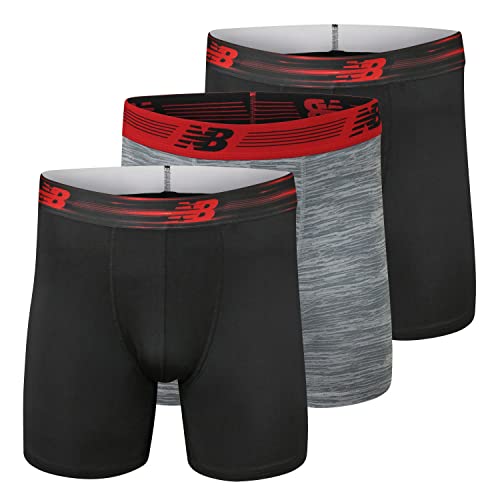 New Balance Men's Ultra Soft Performance 6' Boxer Briefs with No Fly (3-Pack of Underwear), Woodgrain/Black/Woodgrain, Large