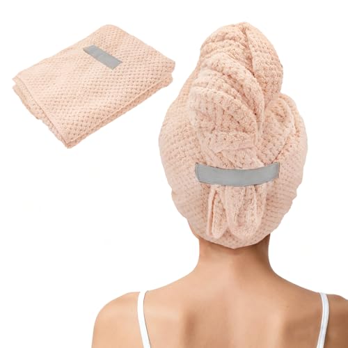 fistmta Large Microfiber Hair Towel for Women, Super Soft Absorbent Quick Dry Hair Towels Wrap with...