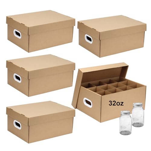 DIICCYO 3 Pcs Cardboard Canning Jar Storage Boxes, 12 Cells Mason Jar Storage Boxes with Dividers, Mason Organizer Fits 12 Quart 32 oz Regular or Wide Mouth for Stacking Packing Moving
