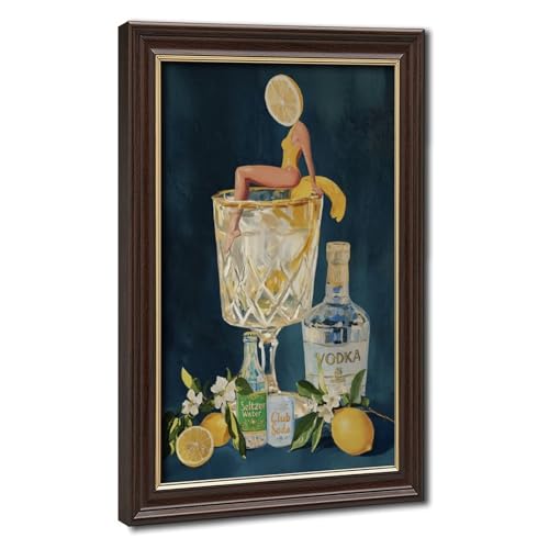 Vintage Surrealist Lemon Cocktail Canvas Wall Art - Retro Bar