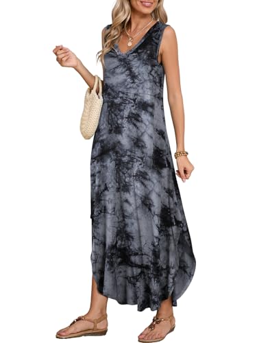 Image of BELAROI Womens Plus Size Maxi Dress Sundress Summer Casual Sleeveless V Neck Pockets Beach Swimsuit Coverup Loose
