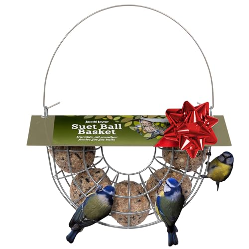Fat Ball Feeder - Jacobi Jayne® Suet Ball Basket - Holds 5 fat balls for wild birds - fat ball feeders hanging - suet ball holder - fat ball feeder for small birds only