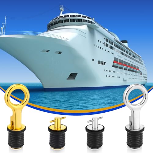 Image of MorningRo 4 Pcs 1 Inch Boat Plugs Boat Drain Plug with Brass Snap and T Handle Drain Kayaks Accessories Stainless Steel