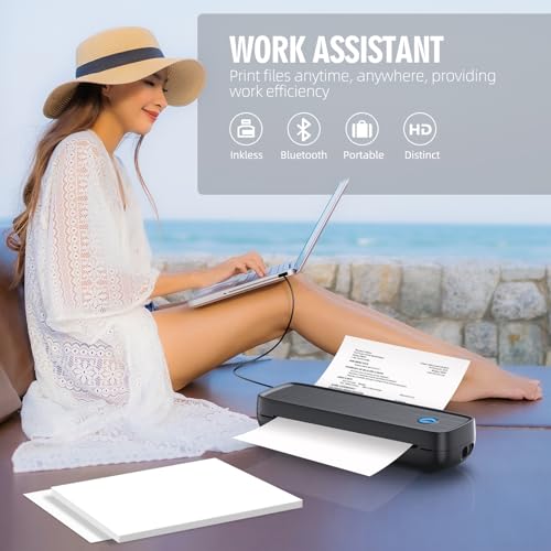 Image of Portable Thermal Printer, Wireless & Bluetooth Mini Inkless Printer for Travel, Office, Home, Supports 8.5x11inch, Compatible with iPhone, Android, Laptop