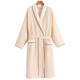 YBYWL Unisex Fleece Bademantel Microfaser Bademantel Damen & Herren Kuschel-Fleece Saunamantel Fleece Morgenmantel Flauschig Nachtwäsche(Size:XL,Color:Beige)