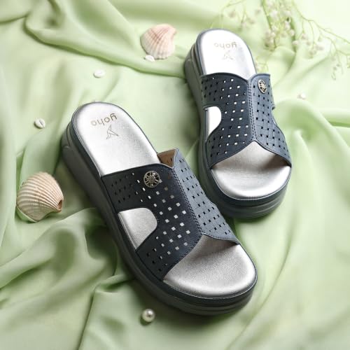 Image of YOHO SDL 111 Slides for Women | Orthopedic & Soft Sandal for Ladies | Fancy Slippers /Chappal For Girls | Stylish Heeled Wedhes for Everyday Wear