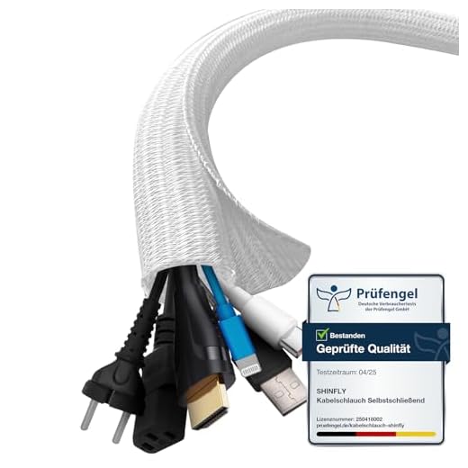 shinfly 13mm-3m Organizador de Cables, Manguito de Cable Auto, Recoge Cables Mesa Escritorio, Cierre Ocultar Cubre Cables para TV PC, Blanco