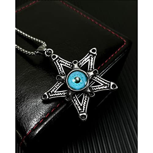 Figedy Hip-Hop Hexagram Devil Evil Eye Pendant Necklace Stainless Steel Necklace For Men And Boys #TOP4