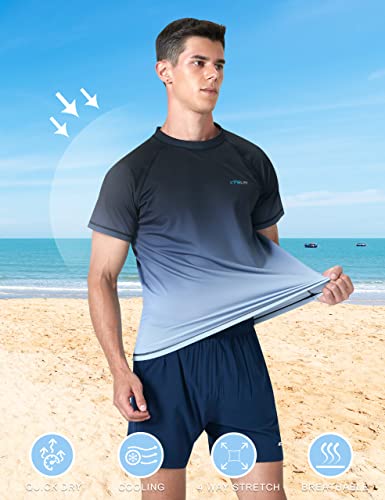 Men's Swim Shirts Rashguard Upf 50+ Uv Sun Protection Shirts Quick Dry Cool Fishing Beach Swimming Short Sleeve(Gradient Black Xl) #TOP4