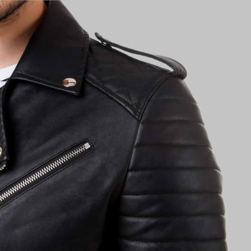Image of Men's Solid Black Biker Jacket with Zippers