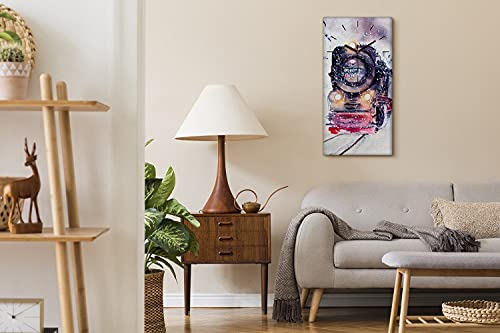 Horloge sur toile déco murale moderne train paysage enneigé