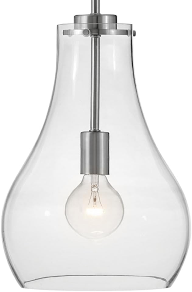 Lark Frankie 83117BN Single Light Teardrop Pendant Light, Dimmable, Customize Height, Versatile for Kitchen Islands, Brushed Nickel and Clear Glass Shade