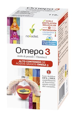 Novadiet – OMEPA 3 Cápsulas con Vitamina E , Aceite de Pescado y Omega 3, Ayuda a Controlar los Niveles de Colesterol y la Tensión Arterial – 90 Cápsulas