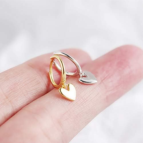 Cute Heart Love Dangle Drop Cartilage Small Huggie Hoop Earrings For Women Girls Minimalist S925 Sterling Silver Charm Dangling Cuff Sleeper Hoops Dainty Hypoallergenic Jewelry Gifts for Her