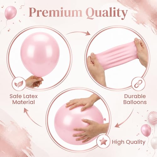 Image of Balloon Column Kit Set of 2 - 26pc Champagne Pink Metallic Balloons with Height Adjustable 20 inch-63 inch Tower Stand, Stable Base for Birthday Wedding Easter Baby&Bridal Shower Party Decorations