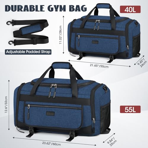 Image of IGOLUMON Gym Bag for Men 55L Sports Duffel Bags Gym Duffle Bag Women with Shoe Compartment & Wet Pocket Water Resistant Travel Duffel Bag Lightweight Weekender Overnight Bag Blue