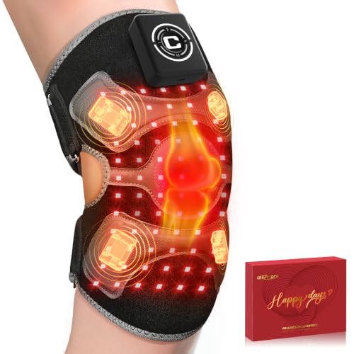 CRAZYTECH Red Light Therapy & Vibration Massage Knee Brace FSA Eligible HSA 5000mAh Cordless Knee Massager with 4 Vibration Areas Infrared Heating Pad Wrap Device for Knee Elbow Shoulder