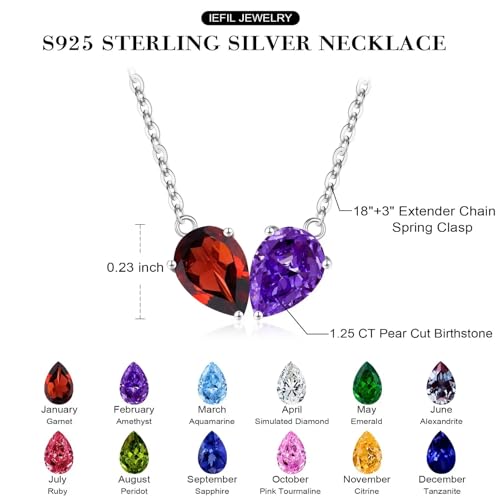 Iefil 1.25Ct Double Pear Birthstone Necklace - 925 Sterling Silver Natural or Created Gemstone, Personalized Gifts, Anniversary Birthday Gifts for Women, Jewelry Gifts for Women Wife Mom Girlfriend4