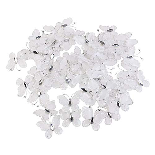 Oulii Sheer Mesh Wire Glitter Butterfly With Gem 50-Pack (White) #TOP4