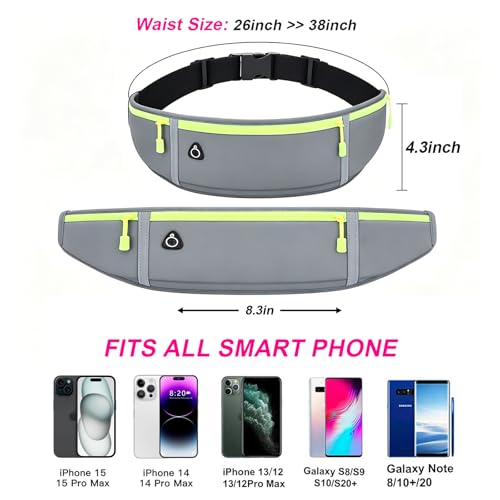 Image of Slim Running Belt for Women Men,Runners Fanny Pack Phone Holder,Money Belt,Running Gear Accessories,with 3 Pockets (Green-gray)