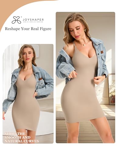 JOYSHAPER Body Shaper for Women V Neck Full Slips for Under Dress Adjustable Spaghetti Strap4