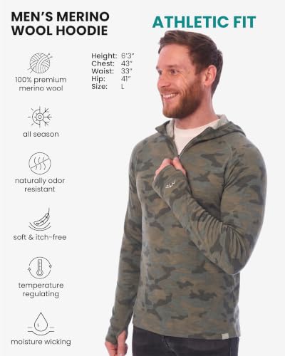 Image of Merino.tech 100% Merino Wool Hoodie Men - Slim Fit Merino Wool Base Layer Mens Half Zip Thermal Long Sleeve Shirt and Socks
