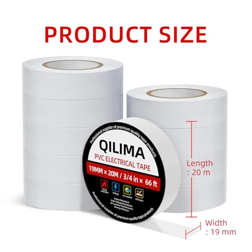 Image of QILIMA 10 Pack 3 /4 inch x 6ft Lead Free Flame Retardant Adhesive Tape for General Home Vehicles Car Circuit Wiring White (130mic)