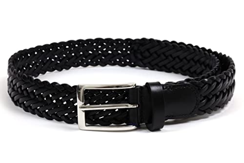 Anderson's (アンダーソンズ) レザーメッシュベルト 30mm ブラック 0509 N1 BLACK — 幅30mm・レザーストリップ7本編み・イタリア製真鍮バックル・イタリア製・CRISPIN正規