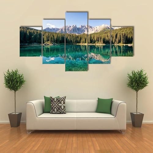 Impression sur Toile en 5 Parties du Lac Karer Italie pour Decoration Murale Originale