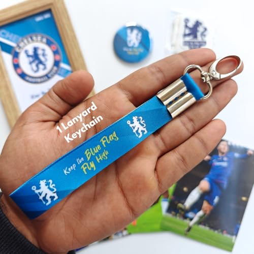 Image of TenorArts Chelsea Gift Box Merchandise for Fans - 5x7 Inches Laminated Photo Frame,1 Chelsea Keychain, 1 Badge, 4 4x6 inches Sized Posters, 10 Multi sized Football Stickers - 5 items in 1 Box | Perfect for Gifting Fans