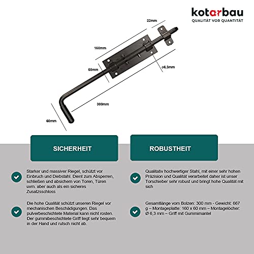 KOTARBAU® Bolt Gate 300 mm (11.81 in) Door Latch Lock Barrel Bolt Shed Barn Chicken Coop Powder Coated Black - Image 2