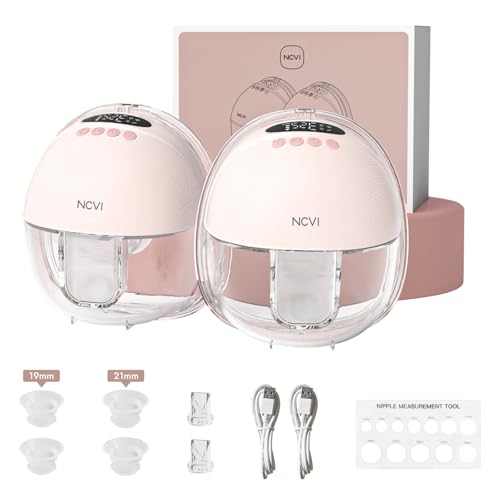 NCVI Breast Pump Hands Free, Wearable Breastfeeding Pump with Strong Suction, 1400mAh Long Battery, 4 Modes & 9 Levels, Discreet Ultra-Quiet Portable Wireless Pump, 19/21/24mm Flange Inserts, 2 Pack