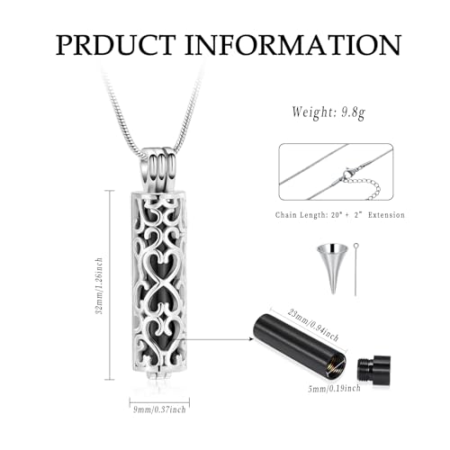 VCCWYQK Hollow Cylinder Urn Necklace for Ashes for Women Men Cremation Jewelry Keepsake Memorial Human Pet Ashes Pendant (Silver+Black) - Image 2