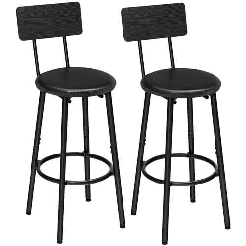 HOOBRO Bar Stools, Set of 2 Bar Stools with PU Upholstered, Bar Chairs with Footrest and Back, 26" Barstools for Kitchen Island, Dining Room, Easy to Assemble, Black BK31BY01G2 by HOOBRO - Used condition - US$53.99