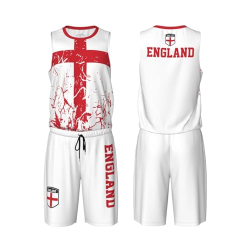England Flag Grain (1) Basketball Jersey Uniform Suit For Men Adults Training Athletic Set